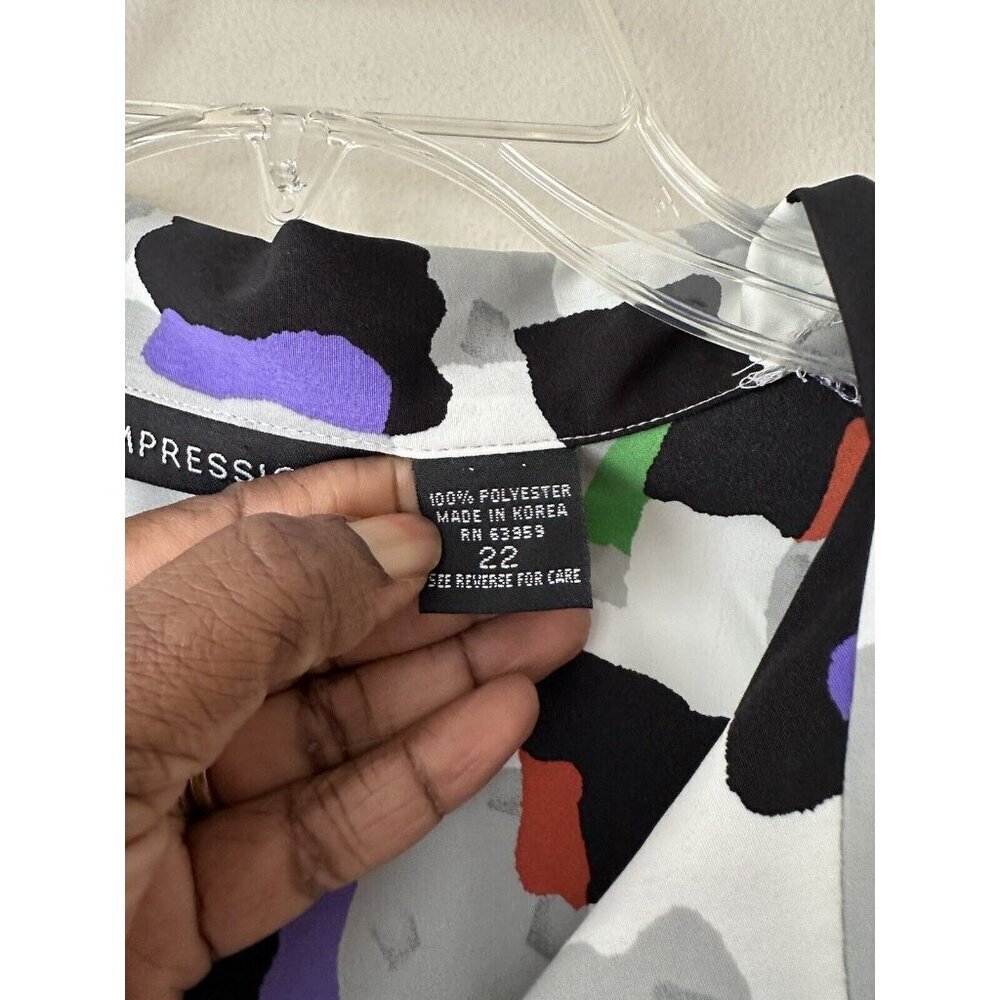 Impressions Patchwork Blouse Button Up Colorful R… - image 4